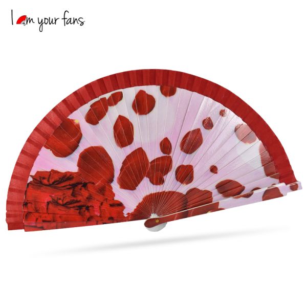 Wholesale Custom Print Personalize Folding Fan Wooden Hand Fan Frame Sticks Bulk Spanish Handheld Fabric Cloth Wooden Hand Fan