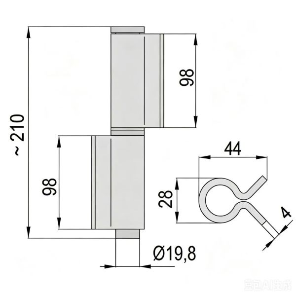 Welding hinge H26502X hinge leaf ringent, with washer or bearing,material:iron, finishing:self color or zinc plating