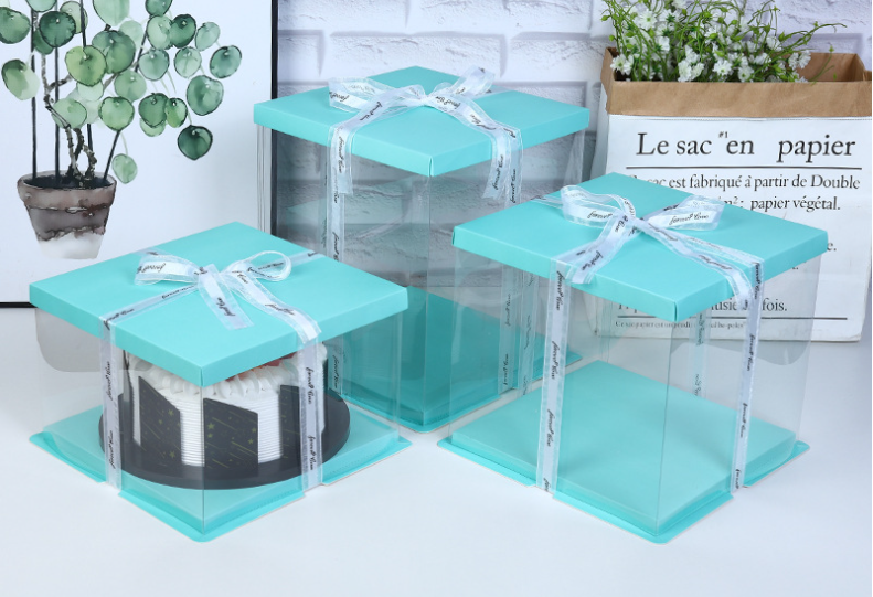 Waterproof Eco Friendly Plastic Packaging PET Transparent High Square Cake Packaging Box