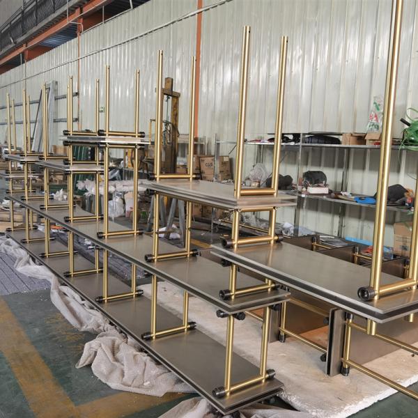 customized restaurant shelf luxury gold rectangular stainless steel red wine glass holder display Champagne wall rack