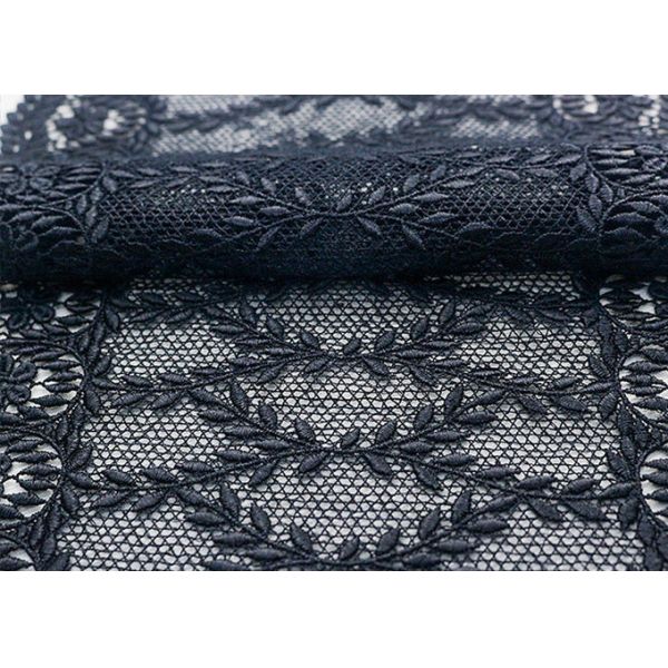 Navy Floral Embroidered Nylon Mesh Lace Trim With Guipure Ribbon Azo Free