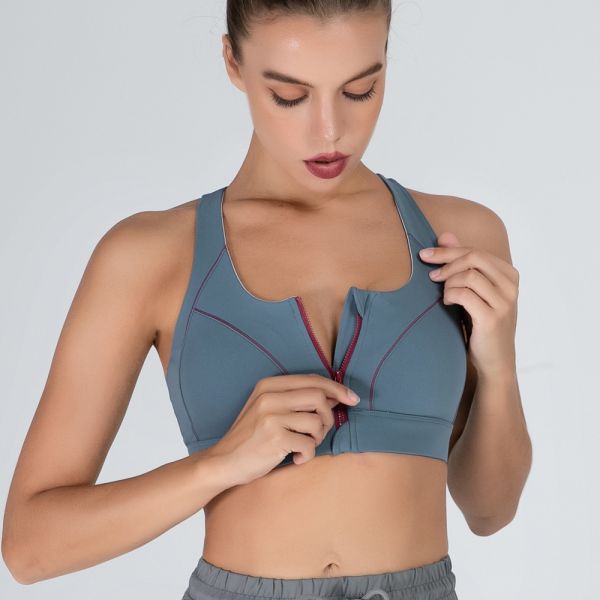 Full Cup Front Zipper Sports Bra Shockproof Fitness High Strength