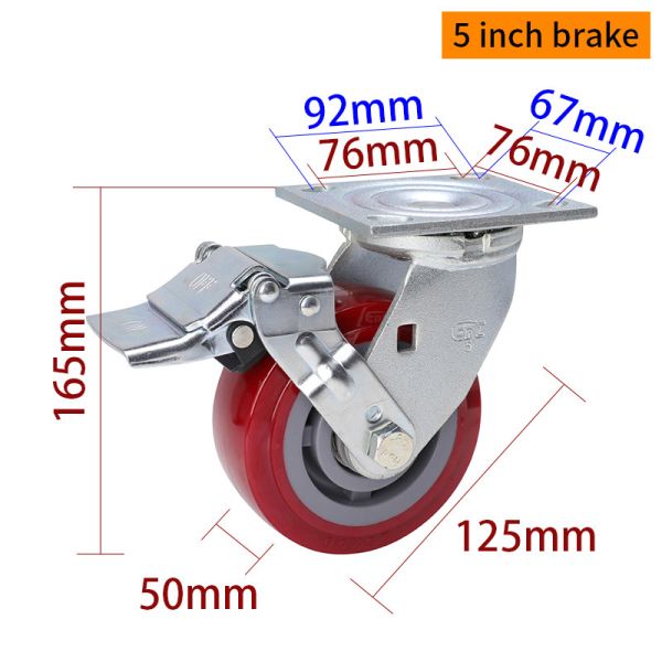 Red 5 Inch Heavy Duty Swivel Casters 125mm Caster Wheels  735-86