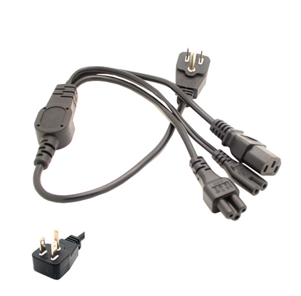 All in 1, UL Flat Plug to IEC C5/C7C13 multi-function power cord 0.6Meter