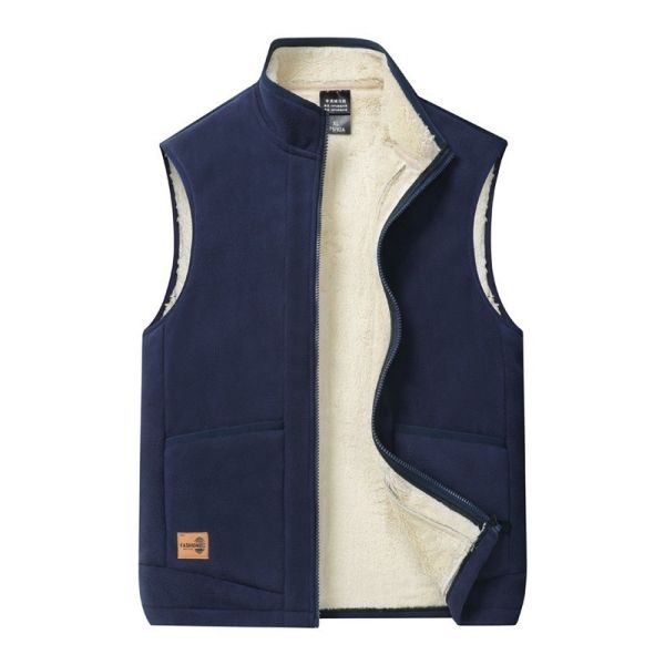 Large Size Men's Casual All-Match Trend Coat Vest with Fleece Lining and Stand Collar