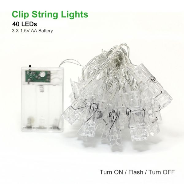 Photo Clip Holder LED String lights LED Card Picture Photo Clips Pegs Bright String Light Wedding Party Valentine's Day