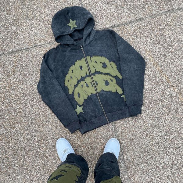 Custom Streetwear Heavyweight Cotton Vintage Distressed Patch Applique Embroidery Tracksuit