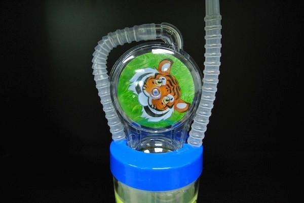 Funny Cartoon Character Water Bottle Plastic With Long Curly Straw OEM / ODM Available