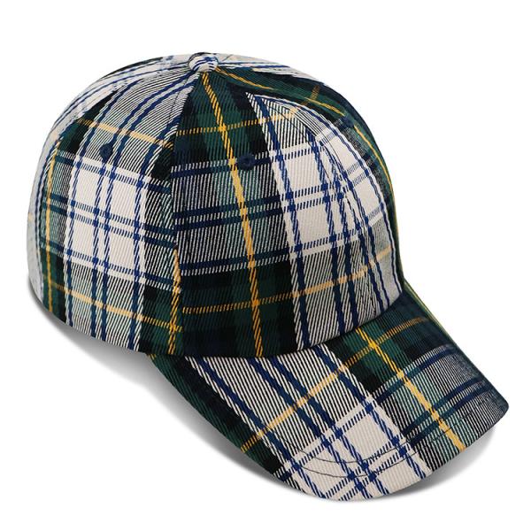 Fashion Checked Six Panel Plaid Baseball Hat / Unisex Baseball Caps With Custom Buckle