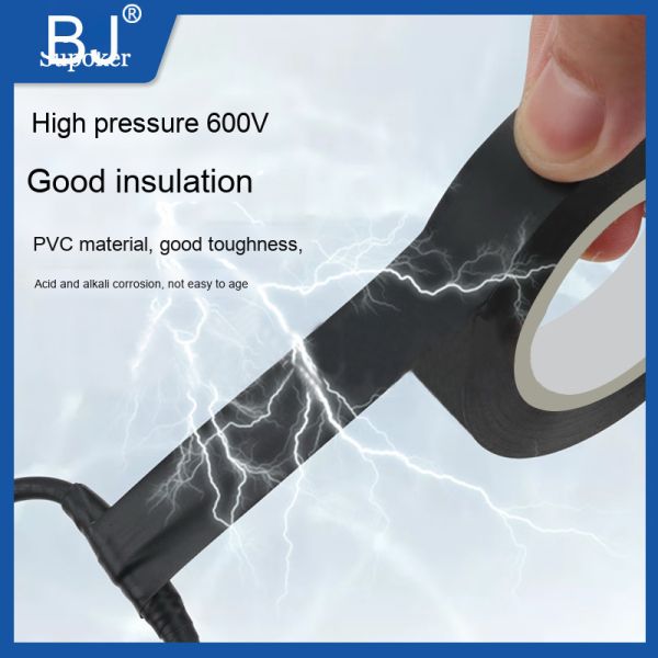 Large 19mm Rubber Adhesive Electrical Tape Single Sided Black Waterproof PVC Wire Insulation with Lead-Free Roll