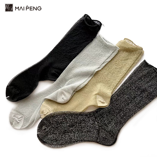 レディース ファッション 輝く金銀 金属糸の靴下 流行 輝くスローチ靴下