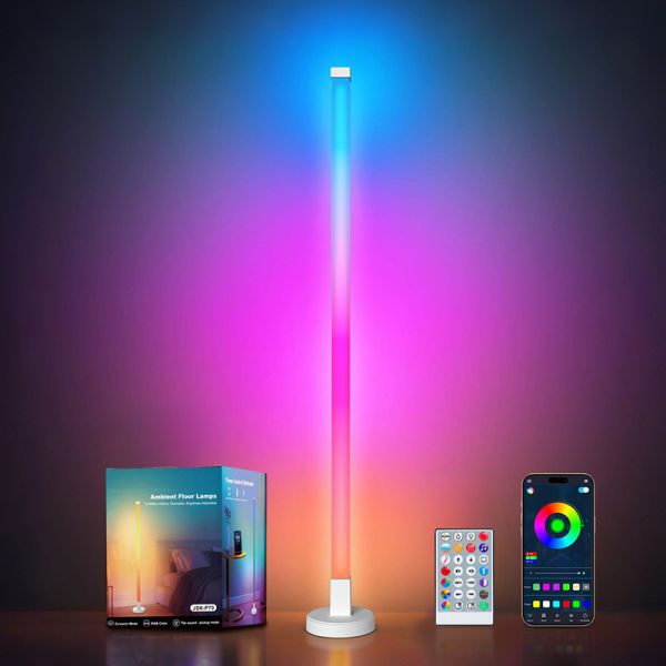 RGB Emitting Color Modern ABS LED Floor Lamp White Shade Dimmable Remote Control USB Power Source Smart Home Voice Control