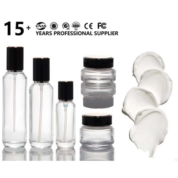 Wholesale Private Label Cosmetic Dropper Bottle Transparent Skincare Set Packaging Lotion Toner Perfume Oil Cream Jar