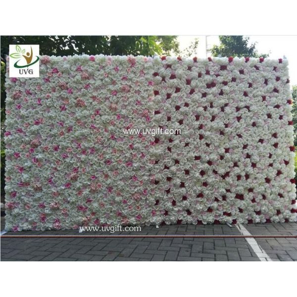 UVG 8ft high pink realistic fake roses wedding flower wall backdrops for photography CHR1136