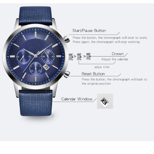 Chronograph Movement 30m Waterproof Leather Quartz Watch SGS