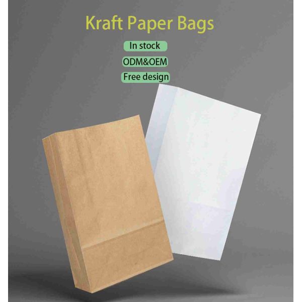 80gsm 90gsm Flat Handle Cookie Coffee Takeaway Brown Kraft Paper Food Bags For Restaurant
