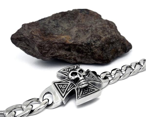 Gothic Skull Cross Stainless Steel Id Bracelet for Men Vintage Old Metal Finishing (JCE456)