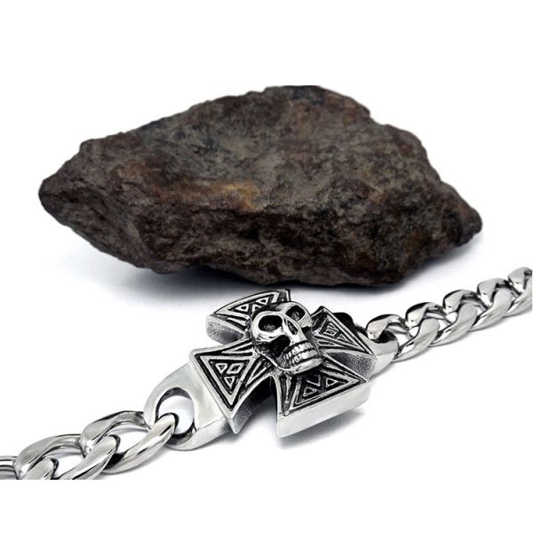 Gothic Skull Cross Stainless Steel Id Bracelet for Men Vintage Old Metal Finishing (JCE456)