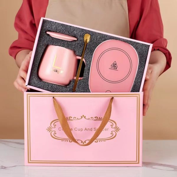 Ceramic Mug Warmer Coaster Automatic Heating Coasters Gift Box with Ceramic Material