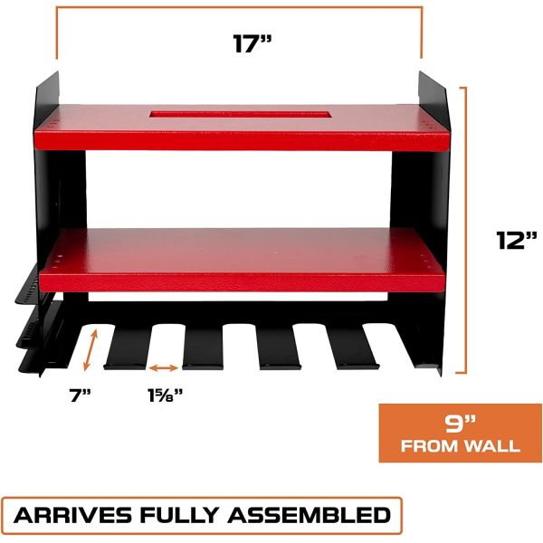 Organizador de herramientas eléctricas de pegboard de forma de logotipo con 5 ranuras de perforación y porta destornillador