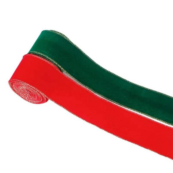 Lente de borda de veludo com fio impresso para revestimento de tecido artesanais vermelho-verde no arco de Natal