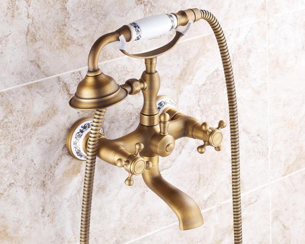Electroplated Bathtub Bathroom Faucet Tap Wall Mixer Twist Base Brass Antique