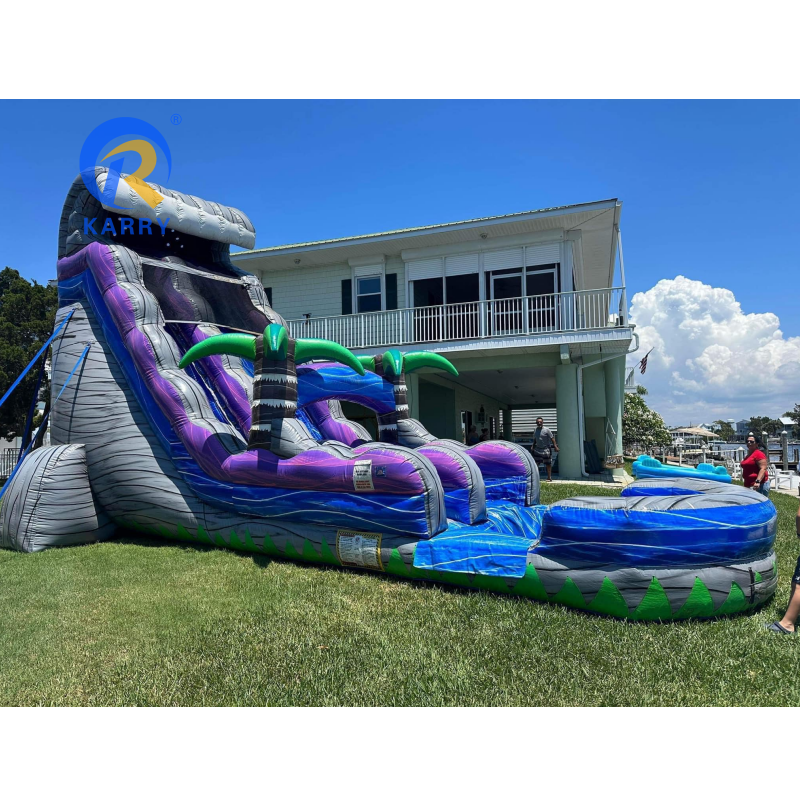 OEM Acceptable Commercial Waterslide Green Large Palm Tree Inflatable Water Slide with Pool