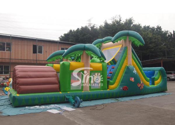 12m Long Outdoor Kids Jungle Inflatable Obstacle Course With Big Fun Slide