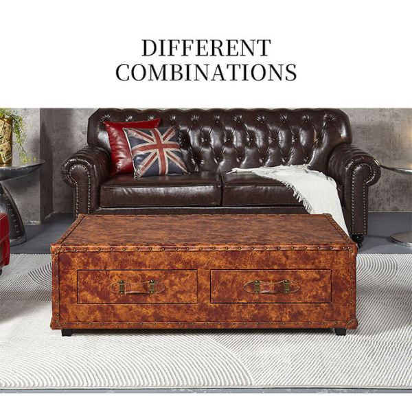 Nidea #303 American Retro Old Leather Suitcase Double Drawer Coffee Table Whiskey  Bar for Hotel Personalized Coffee Home Furniture