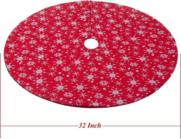32 Inches Small Christmas Tree Skirt Double Layers Red and White Snow Carpet for Party Holiday Decorations Xmas Ornament