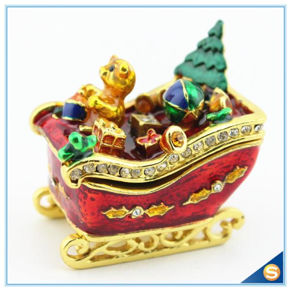 Enamel Craft Cute Bear Trinket Box Crystal Boat Shape Jewelry Box For Festival Gifts SCJ768