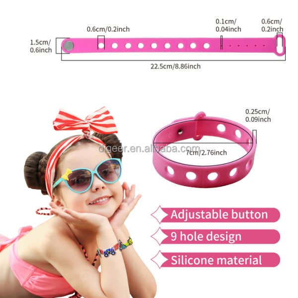 Customized Multi Color Silicone Wristband For Kids With Holes For Charms By Moulding
