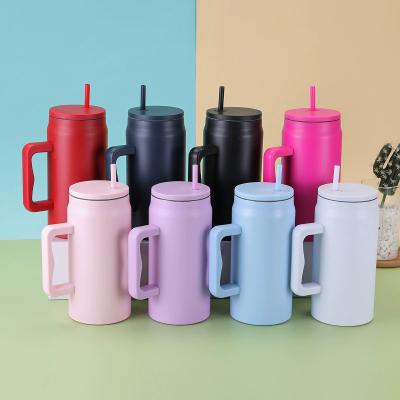 Cross-border 50oz Giant Straw Cup, 304 Stainless Steel Vacuum Insulated Cup, Large-capacity Portable Handle Car Cup