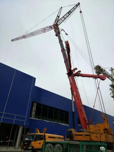 2013 Sany usó una grúa SAC3500 con una longitud de torre de 78 metros, un jib de 42 metros y un contrapeso de 140 toneladas.