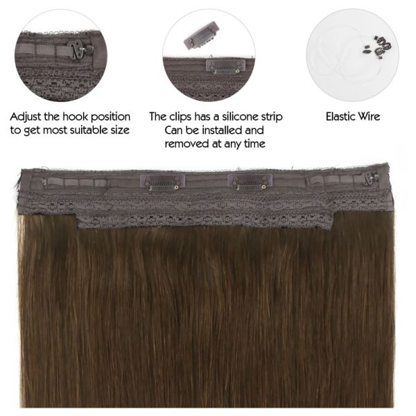 Straight Fish Wire One Piece Haloin Hair Extensions with Dyeable Volume and Length