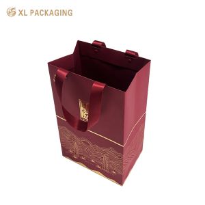 XL Packaging Custom Packaging Factory Eco friendly Red Paper Gift Bags One Wine Packaging Bags With Ribbon Handle