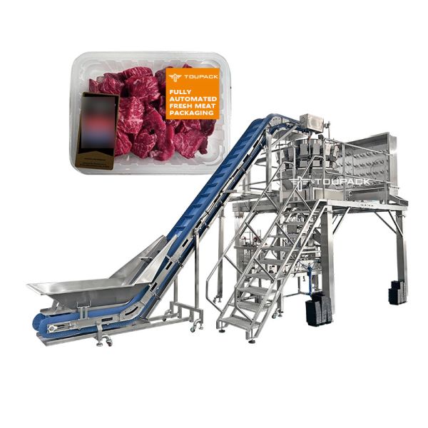 Automatic Salads And Fruit Packaging Line With Multihead Weigher Tray Sealing Machine For Ready Meals