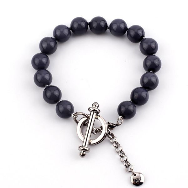 Wholesale Black White Design Stainless Steel Glass Pearl Beaded Bracelet