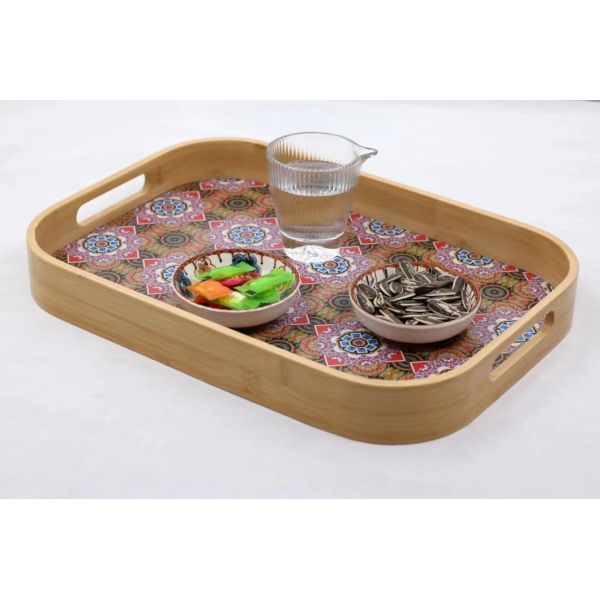 Bamboo Wood Sofa Armrest Tray Custom Printed Various Size Bamboo Plate for Household