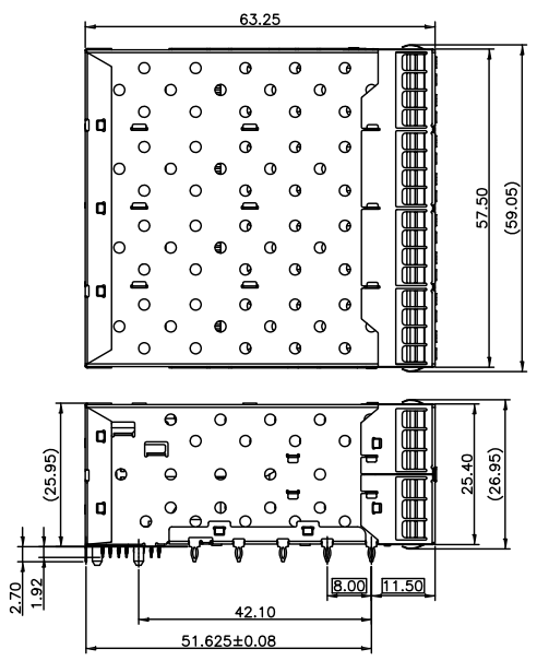 UL Rohs SFP Cage Connector 2x4 Integrated / 0.5 A QSFP Cage TMSFPX24EXXX4