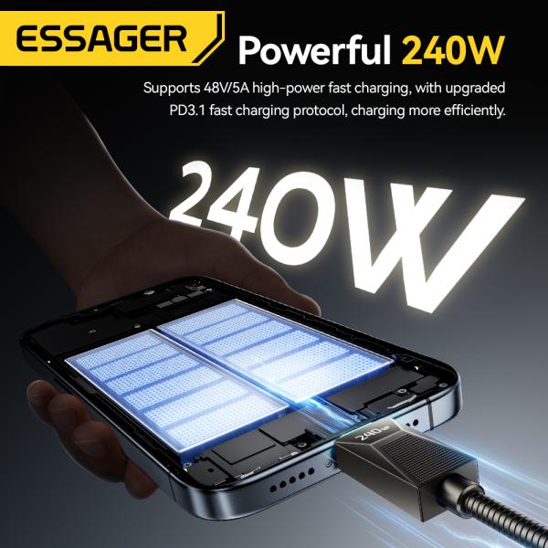 ESSAGER ES-X75 5A PD 240W USB CからCの高速充電データケーブル ラップトップ・タブレット・電話