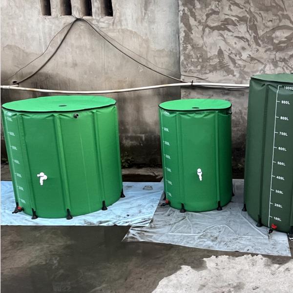Green 100 Gallon Collapsible PVC Rain Barrel 500D/1000D Portable Water Storage Tank