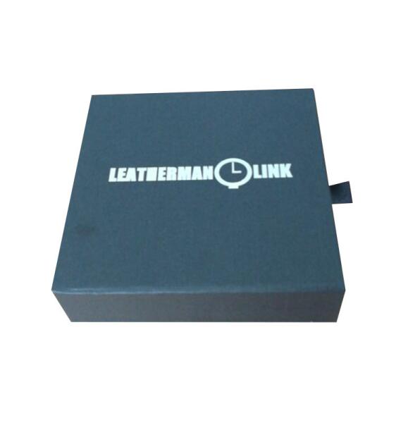 Black Gift Drawer Packaging Box Glossy Lamination Bronzed Blob Stamped Logo