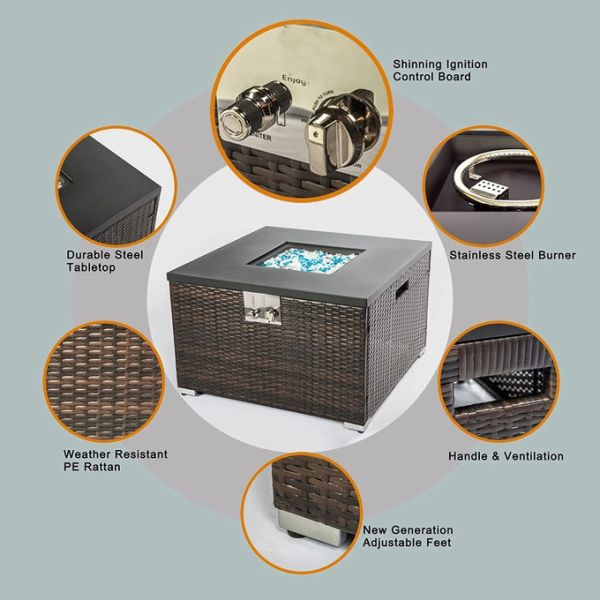 Outdoor 40,000 BTU Stainless Steel Burner Square Gas Fire Pit Metal Lid Cover