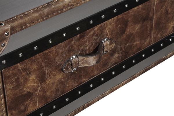 Stainless Steel Side Coffee Table 1.3M Length 4 Drawers Top Genuine Leather Handle