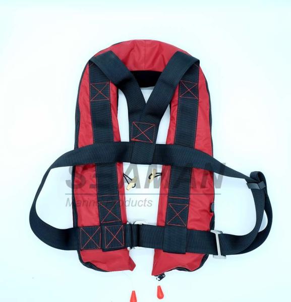 EC / MED Approval 150N Orange Red Double Air Chamber Inflatable Life Jacket With Harness