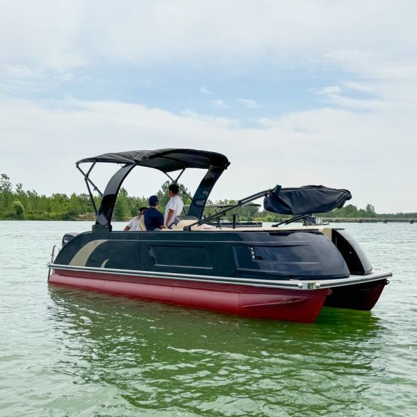 23FT Hybrid Pontoon Boat Sleek Fiberglass Bow & Durable Aluminum Body For Elevated Experience And Fuel Efficiency