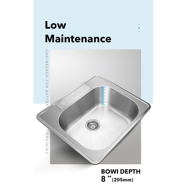 Top Mount SUS304 Single Bowl Drop In Kitchen Sink 20 Gauge With Satin Polished Finish