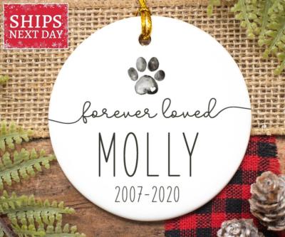 Forever Loved Paw Print Memorial Ornament Decoration With Name Date