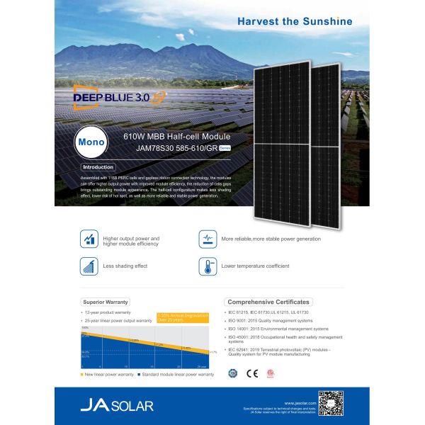 Monofacial P-type 585 590 595 600 605 610W Solar Panel with ISO/IEC/EC/UL Certificate